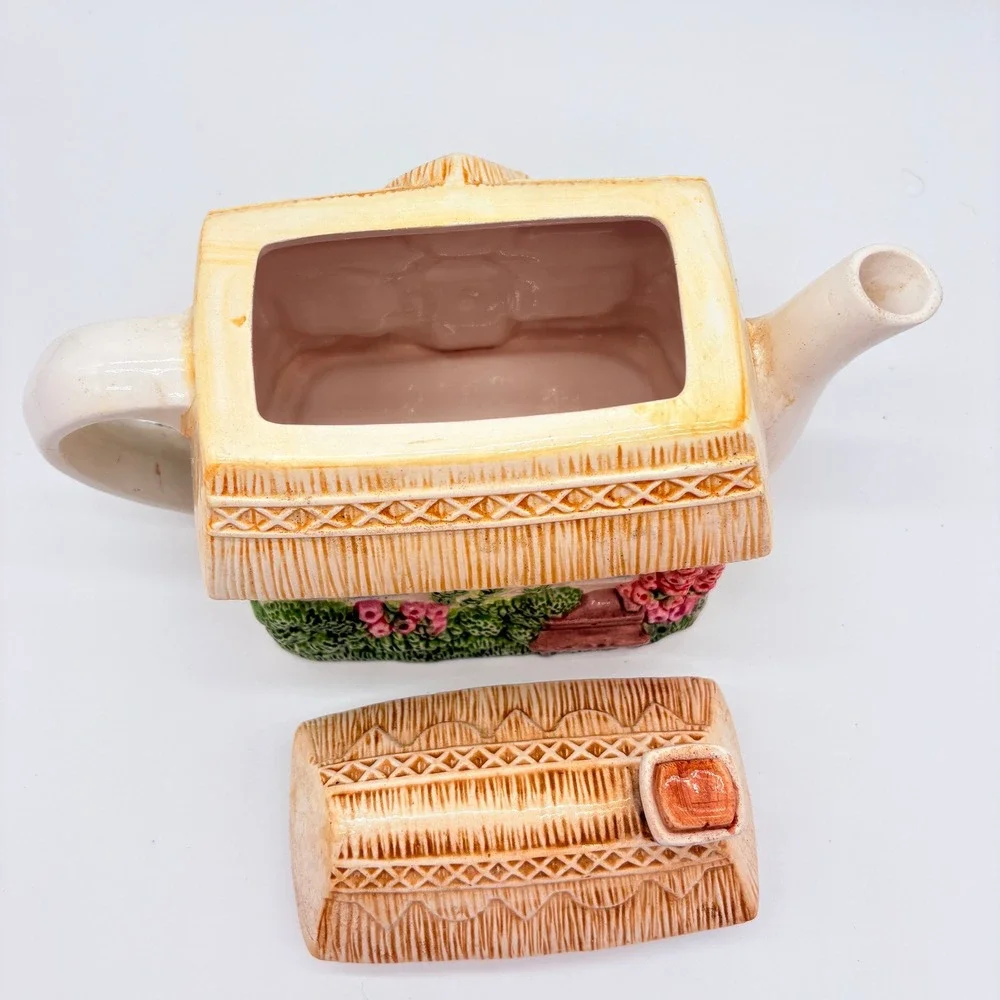 Vintage Cottagecore Thatched Roof House Teapot Ceramic English Country Decor